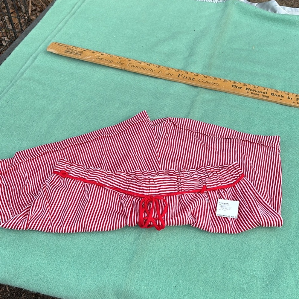 NWT Blu Planet Red & White Striped Shorts Drawstring Tie Cuffed Elastic Waist 1X
